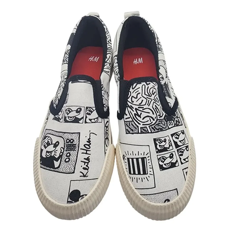 New Kieth Haring x Disney Sneaker Collab Mickey Mouse Big Kids Sz 2 H&M Ltd Ed